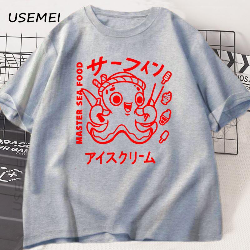 Japanese Octopus Graphic Print T Shirt Funny Y2k Vintage T-shirt for Men Women Cotton Soft Short Sleeve Unisex Casual Tops