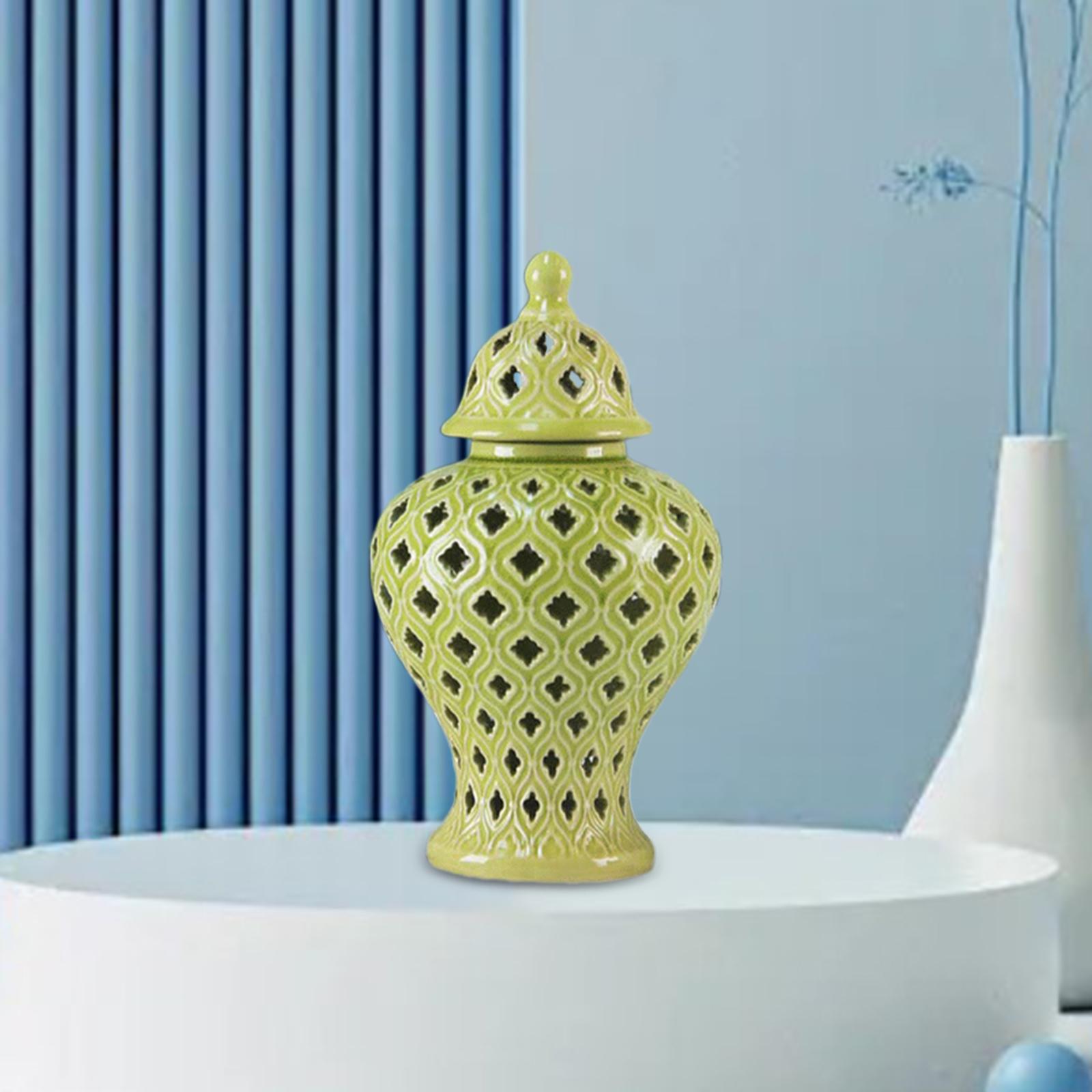 

Ceramic Vase Jar Desktop Ornament Temple Jar Versatile Decorative with Lid 12.5x23cm for Table Centerpiece Fine Workmanship