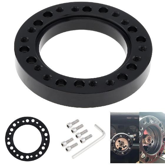 0.5" Steering Wheel Hub Adapter Conversion Spacer, Black Aluminium Alloy 12mm Steering Wheel Hub PCD Adapter Spacer for Momo for Nardi for OMP for