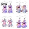 Burr-free Smooth Earrings 1 Pair Acrylic Halloween Earrings, Cute Pink Ghost Dangle Curved Hook Drop Holiday Costume Jewelry for Women Bow Detail