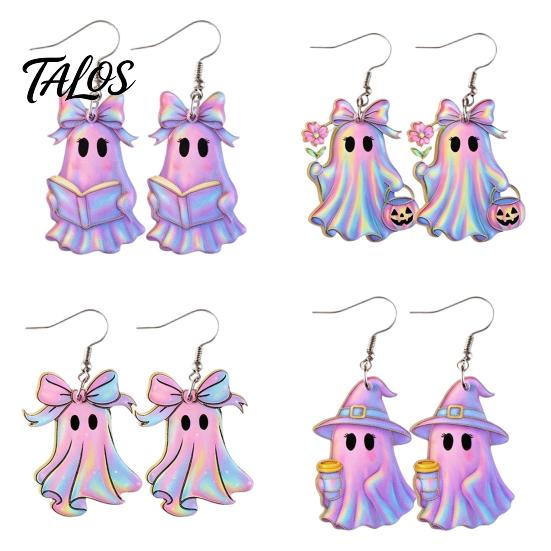 Burr-free Smooth Earrings 1 Pair Acrylic Halloween Earrings, Cute Pink Ghost Dangle Curved Hook Drop Holiday Costume Jewelry for Women Bow Detail