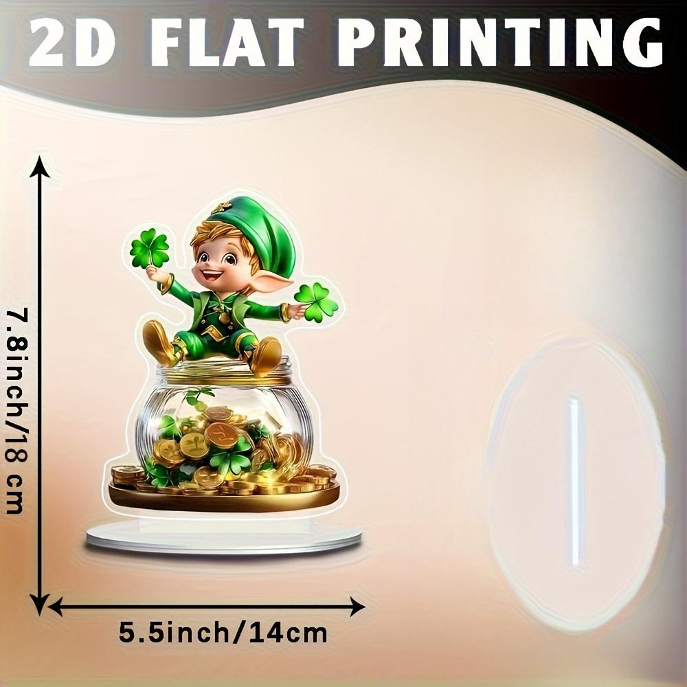 Acrylic Leprechaun Statue with Clover & Golden Pot - Bohemian Style Daytime Decoration - Light-Catching Base - Ideal for Home, Office, Living Room