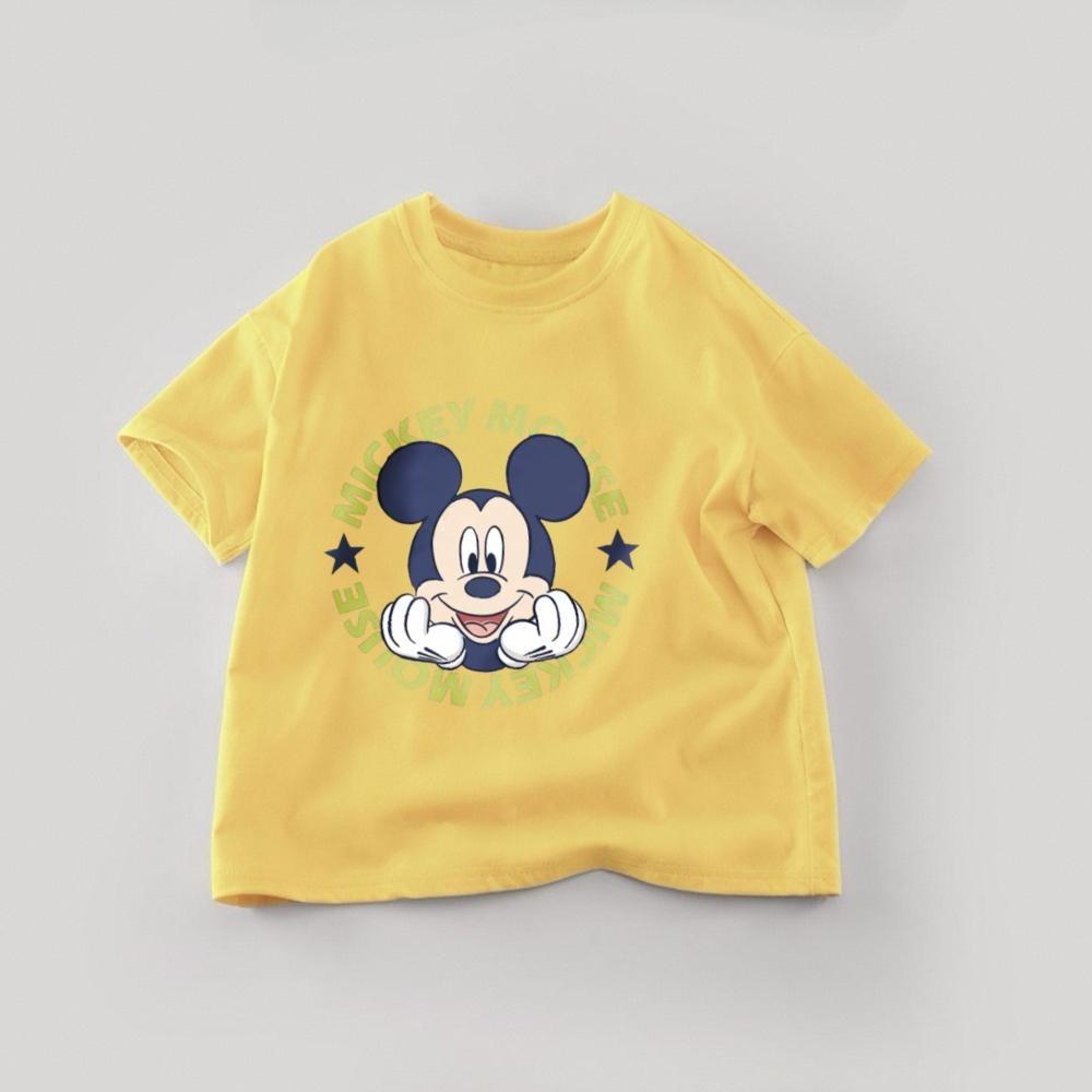 Solid Color  Mickey Children T-shirt Summer Clothing  Cartoon Casual Tees Crewneck Short Sleeved Tops Kids Tees