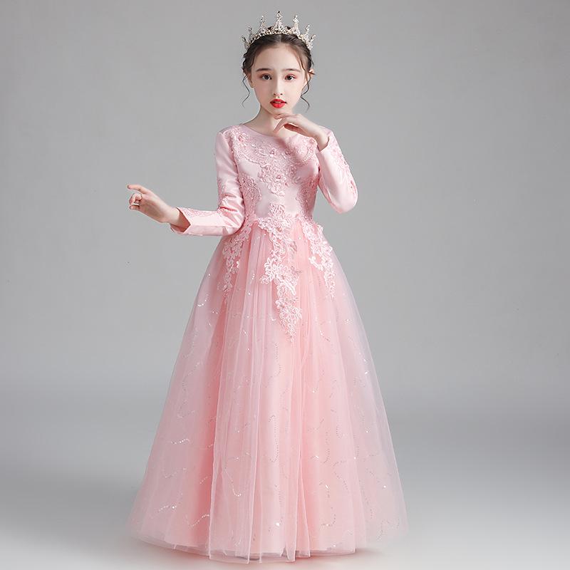 New Girls' Princess Tulle Dress - Puffy, Long, Autumn/Winter Style, Perfect for Evening, Flower Girl, Wedding, or Performance.