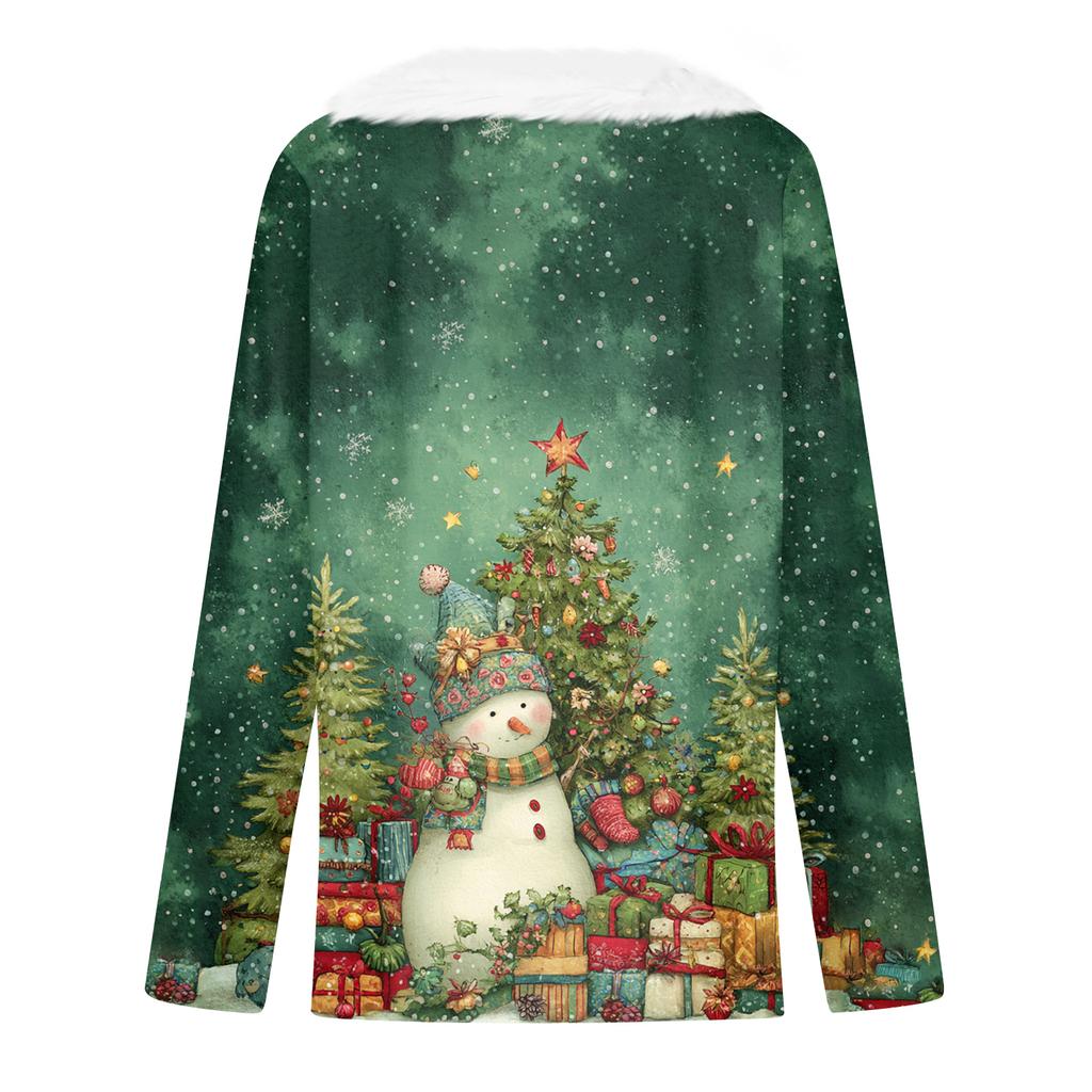 Women's Christmas Printed Long Sleeved Party Plush Neck V-neck Top