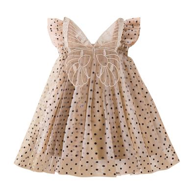 Girls' Mesh Polka Dot Butterfly Suspender Princess Dress