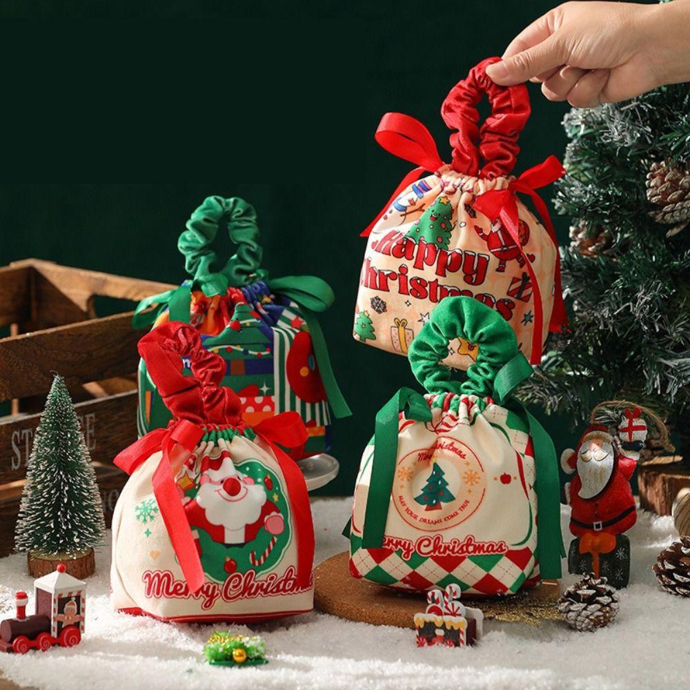 Bow Closure Christmas Gift Bag Velvet Material Portable Design Drawstring Pouches DIY Creative Handbag Style Festival Gift Bag