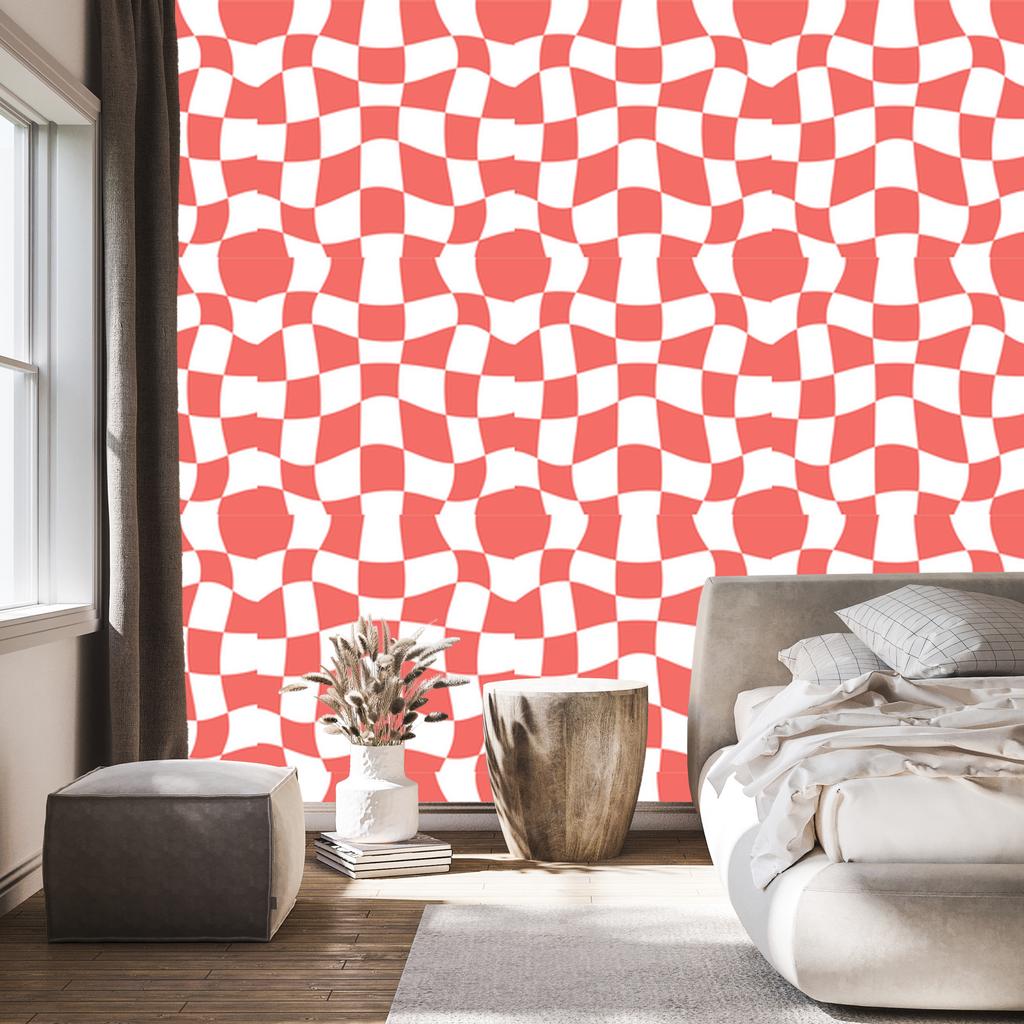 Wallpaper Free checkerboard coral, center coral 50x1000