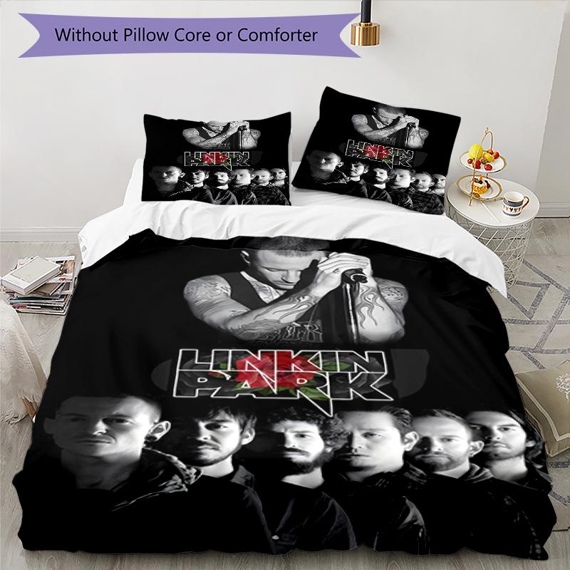 3-teiliges Linkin Park1 Design Bettwäsche-Set - HD-bedruckte Bettwäsche mit 1 Bettbezug und 2 Kissenbezügen - Perfekt für die Dekoration von Zuhause und Studentenwohnheim