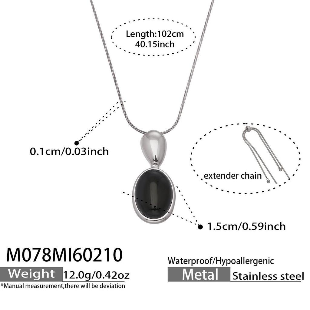 Fashion Agate Pendant Adjustable Long Sweater Chain - Simple Stainless Steel Design