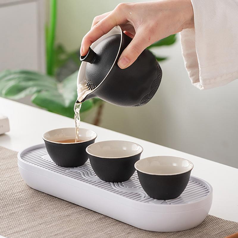 Chinese Style Travel Tea Set, Celadon Cover Bowl Small Set, One Pot, Three Cups, Fast Customer Cup, Portable Kung Fu Tea Maker