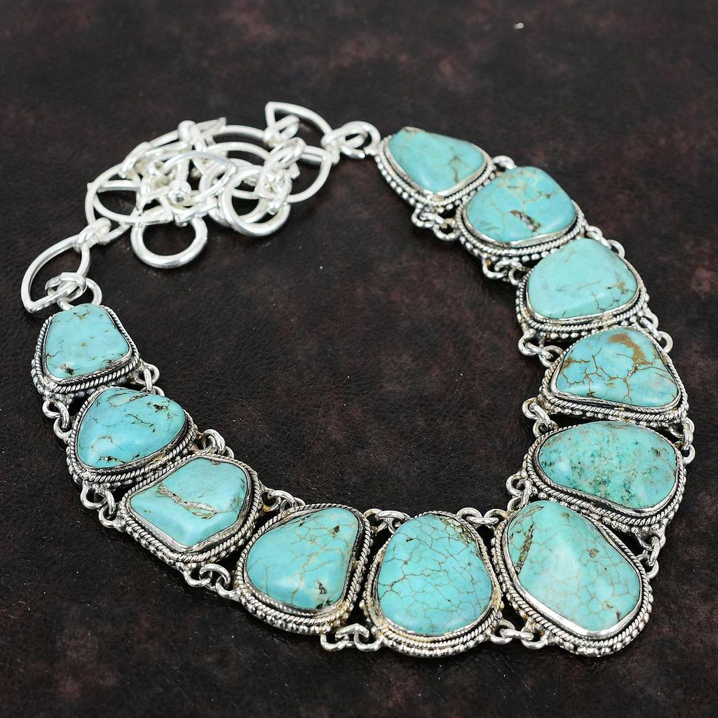 Tibetan Turquoise Gemstone Necklace Jewelry 925 Sterling Silver Necklace Adjustable Chain Necklace Gift For Wife Handmade Jewelry