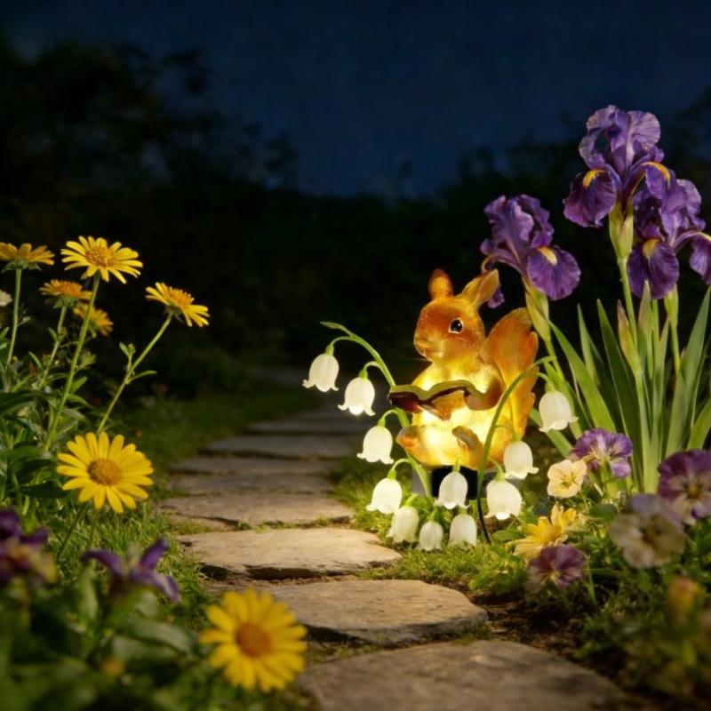 Solar Powered Rabbit Reading Books Ground Lamp Waterproof Outdoor Light for Courtyard Garden Corridor Lawn Pathway Decoration