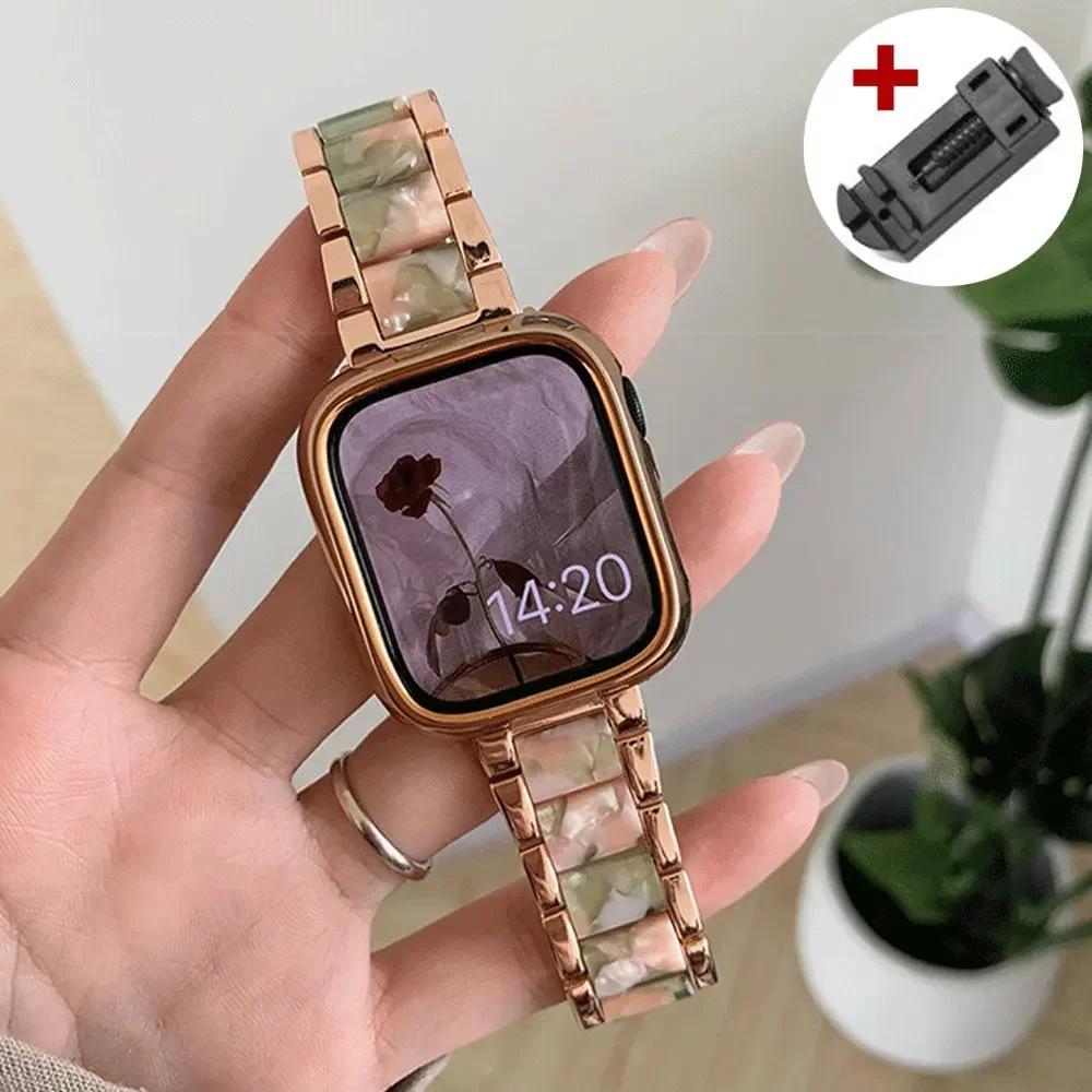 Luxury Women Resin Strap For Apple Watch Ultra 3 2 49mm 42mm 46 41 45 38 40 44mm Metal Bracelet for iWatch 11 10 9 8 7 6 SE Band