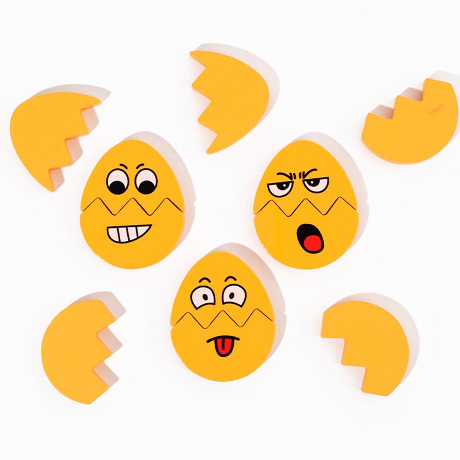 Children Wooden Expressions Egg Shaped Montessori Toy For Toddlers Preschool Kids' DIY Wooden Gifts Sensory Educational Toys