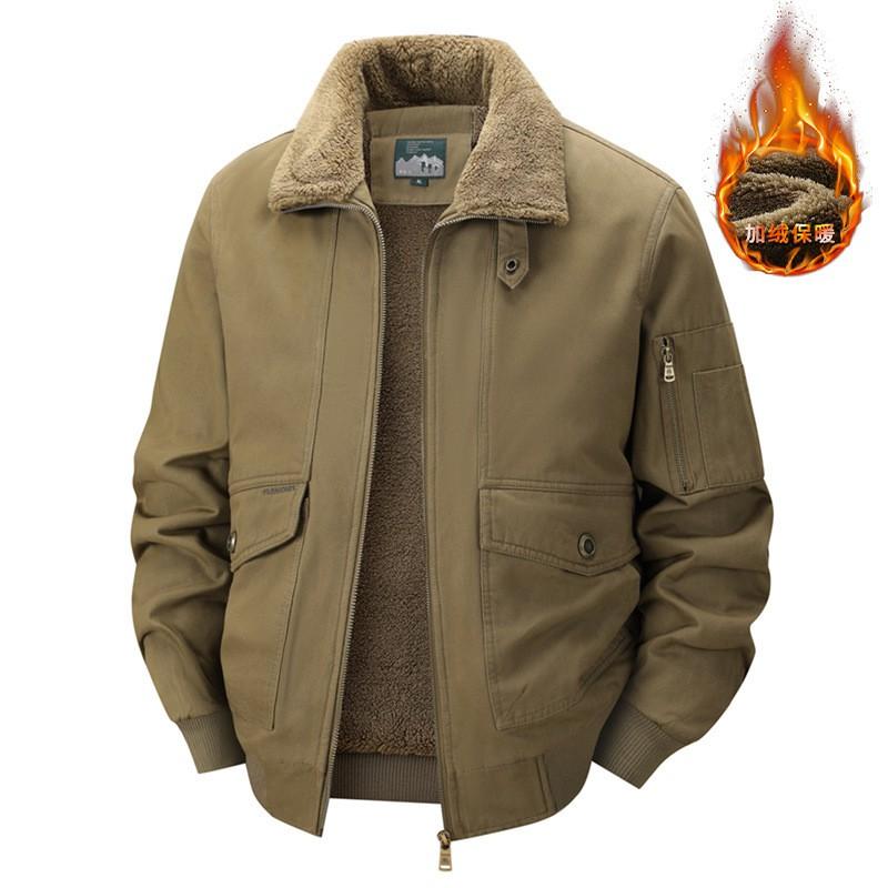 Mens Winter Warm Cotton Workwear Jacket Business Casual Outerwear Plus Size Thick Lined Collar Coat