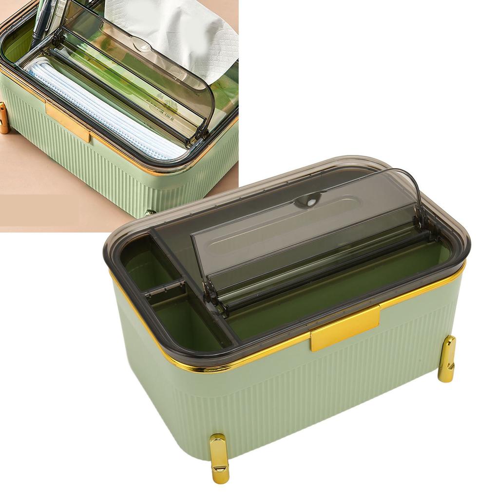 Tissue Box Holder with Storage Raised Bottom Multi Purpose Tissue Box Organizer for Pens Smartphones