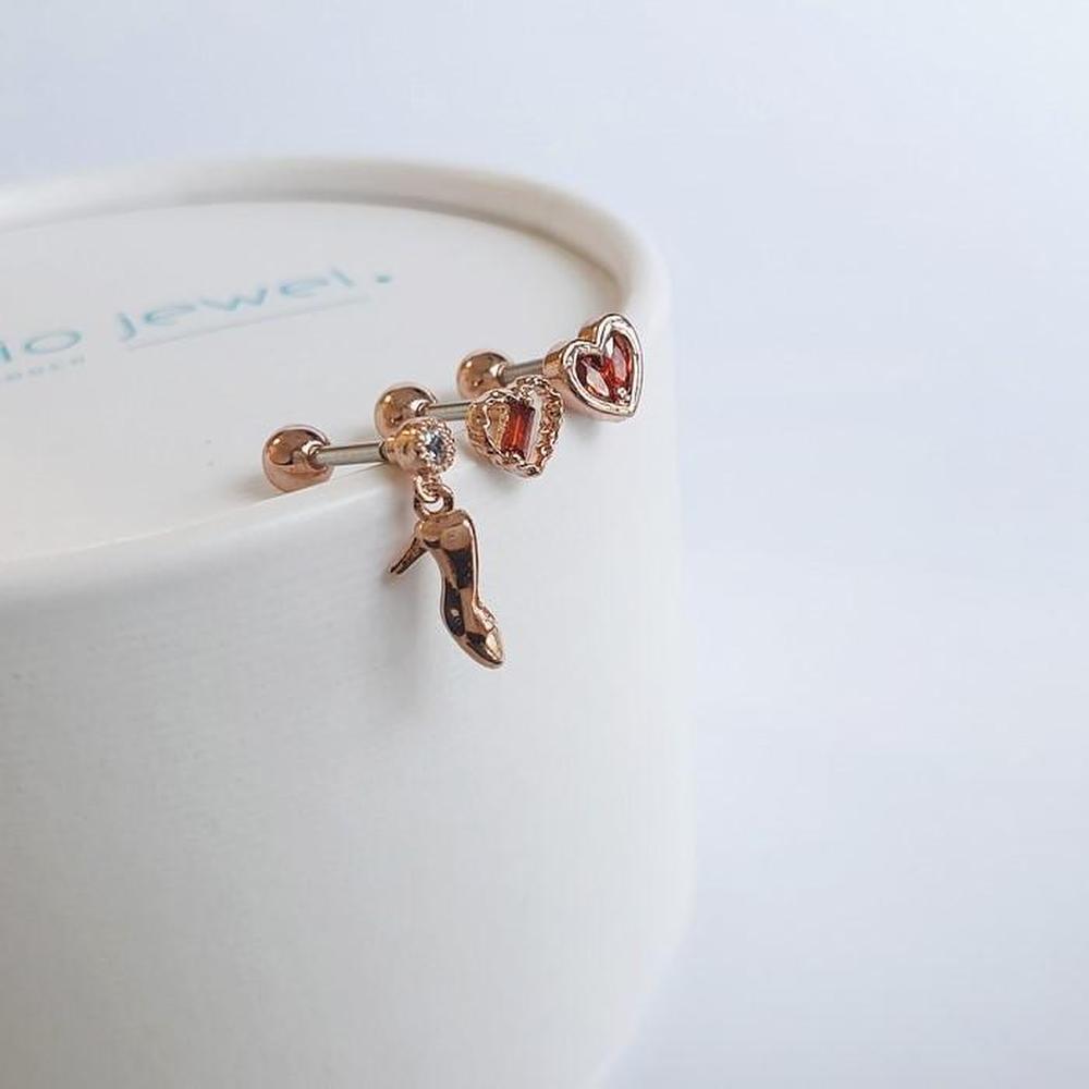 1+1+1 Rose Gold High Heel Heart Piercing Set (S6158221)