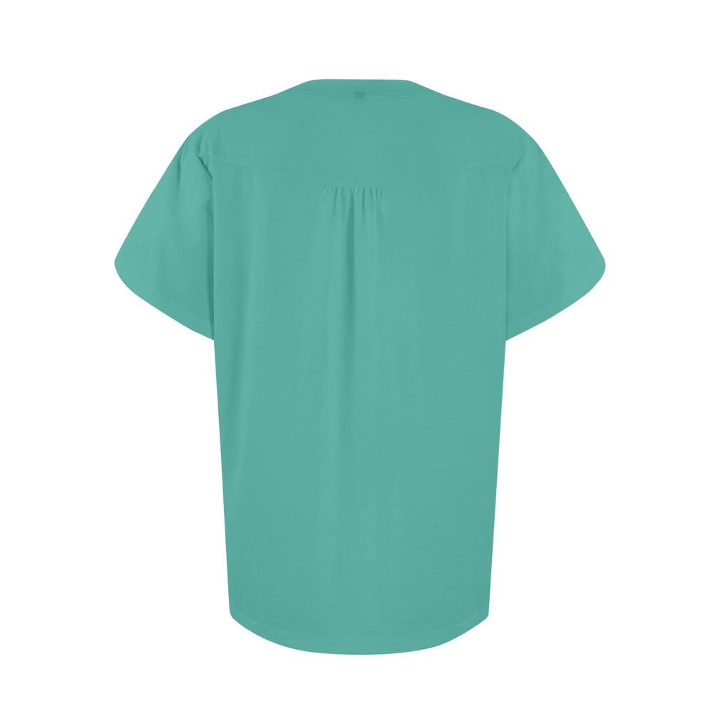 Women's Casual Round Neck Short Sleeve Chest Pleated Flap Sleeve Color Top