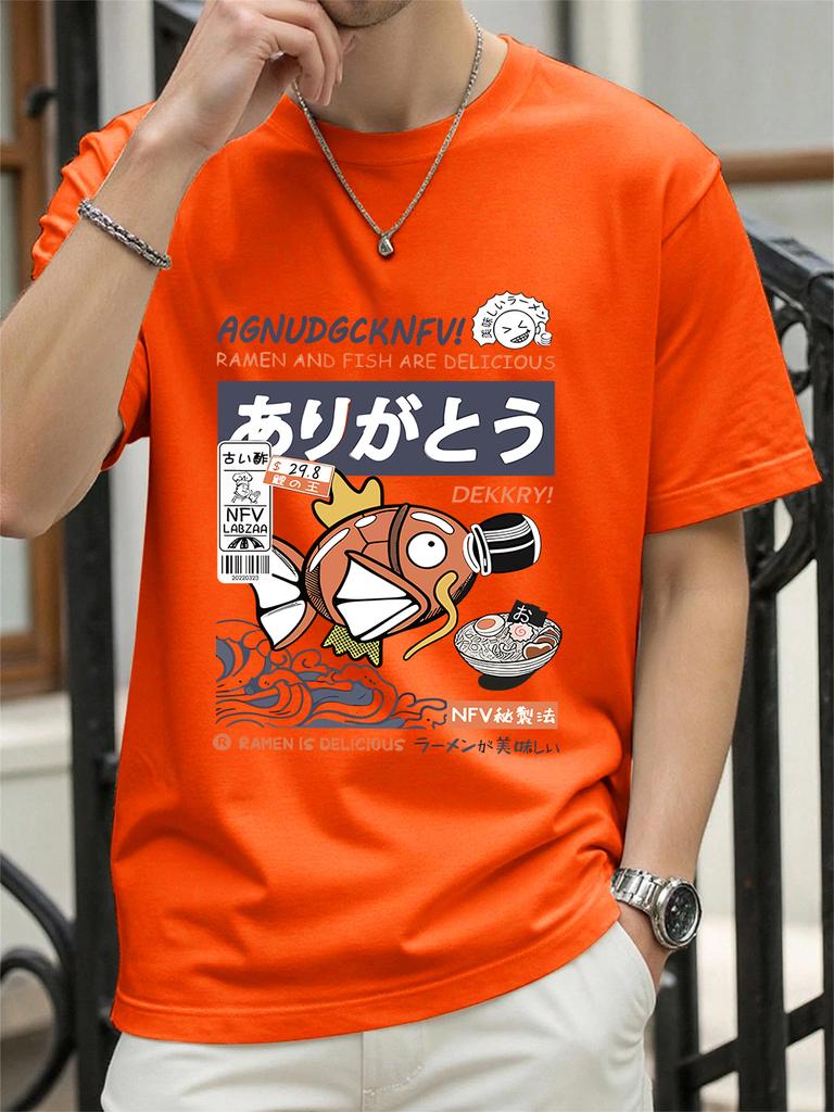 Harajuku Fish Eating Noodles Printing TShirts Womens Summer Cotton Tops ONeck Soft Loose Short Sleeve T Shirts Casual Clothes