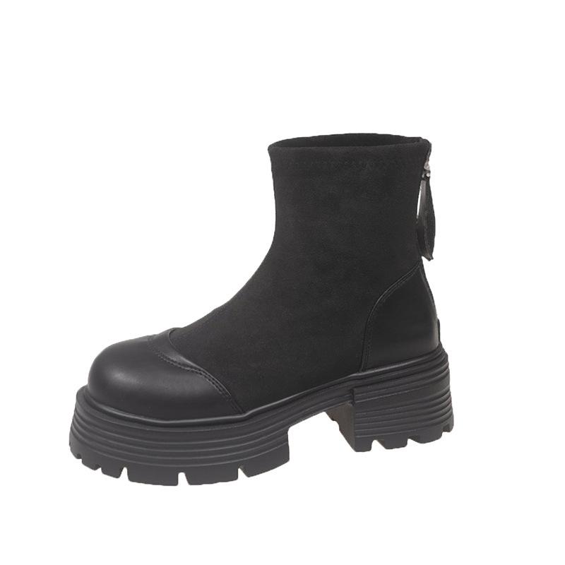 2025 Herbst und Winter neue vielseitige Wildlederärmel Kurzstiefel Damen Retro Britische Martin Stiefel dicksohlige dickabsätzige Ritterstiefel