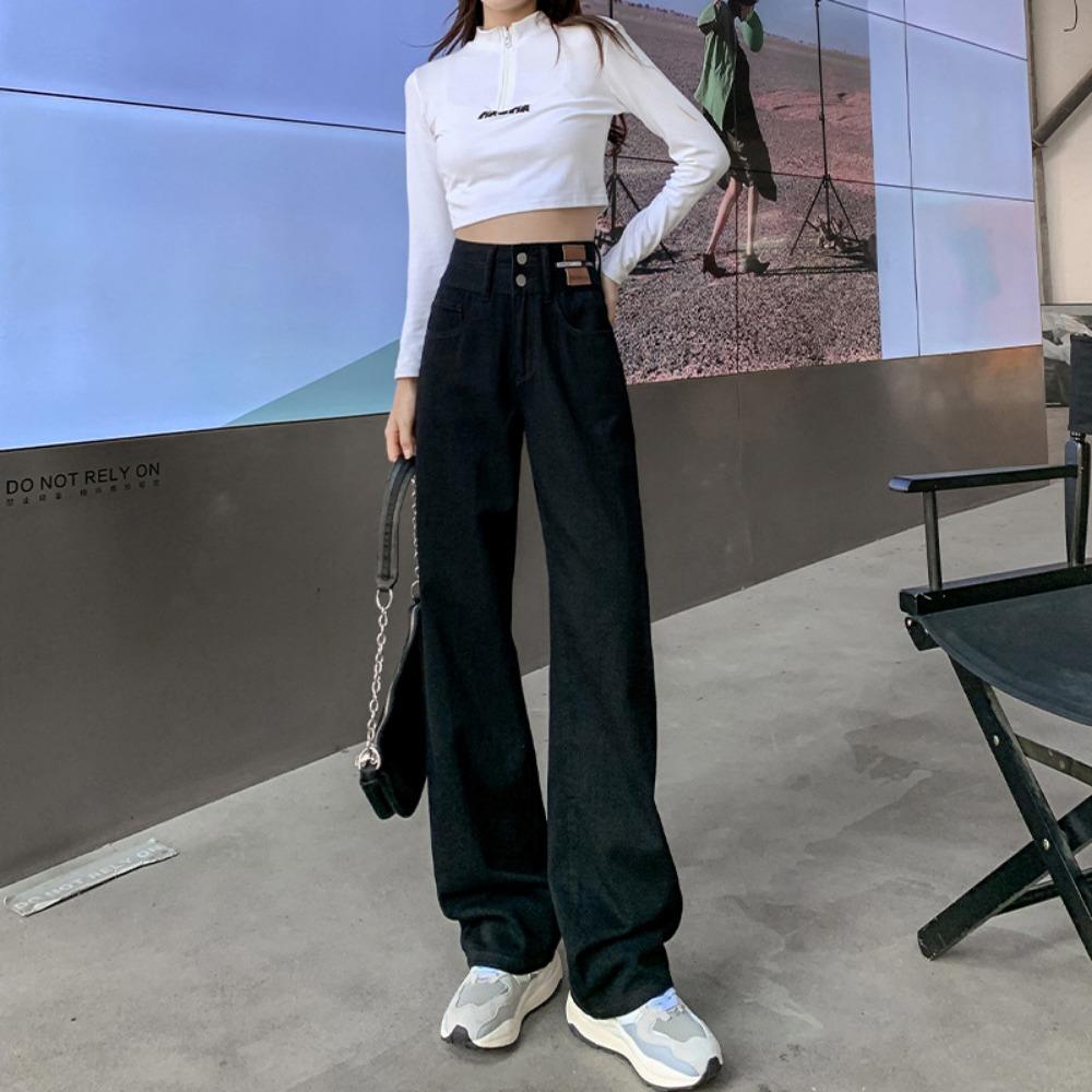 Temperament High Waist Straight Jeans Women's Summer Loose 2025 New Skinny Floor Drape Wide Leg Pants