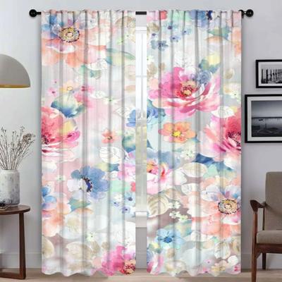 Eleganta rumsgardiner för Kamera Skönhet Blommor Heminredning Gardiner 2 Delar Tyll för Sovrum Fönstergardin Avdelare Barn