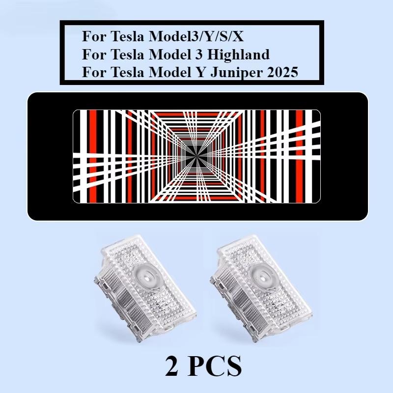 LED Projector Puddle Lights For Tesla Model 3 highland LED Ultra-Bright Welcome Light 3D Laser Ghost Shadow Light Model Y 2025