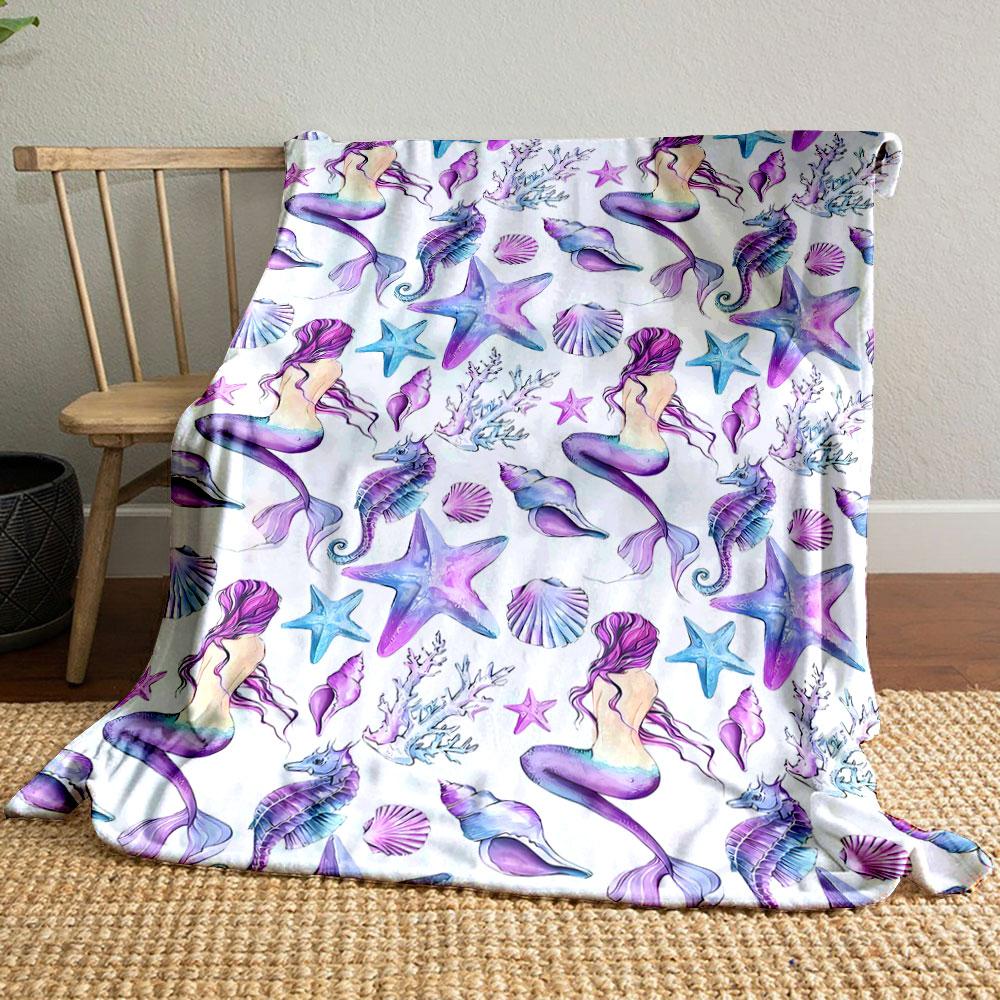 Mermaid Sea Creature Blanket Bedroom Blanket for Livingroom Couch Lunch Break Soft Throw for Friend's Festival Gift