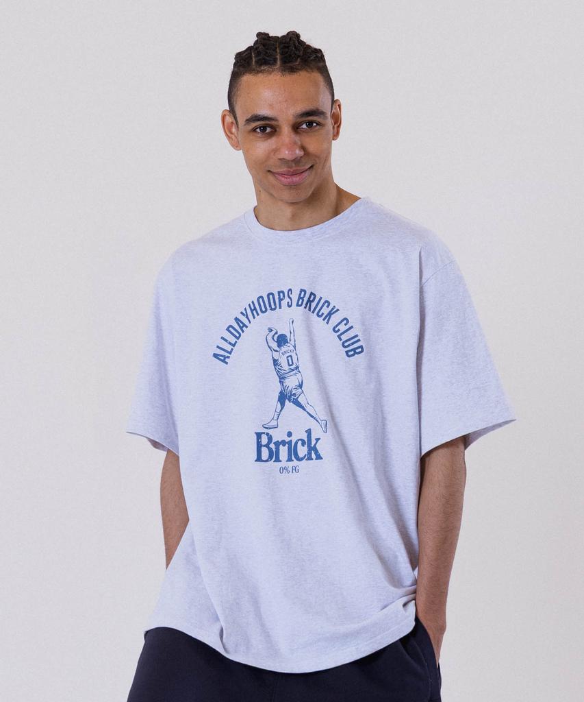 ALL DAY HOOPS Brick Club Oversized Short Sleeve T-Shirt Melange White