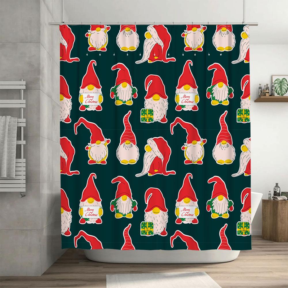 Christmas Gnomes Shower Curtain Green Festive Holiday Decor For Bathroom 3D Printed Waterproof Fabric Bath Shower Cover Set With