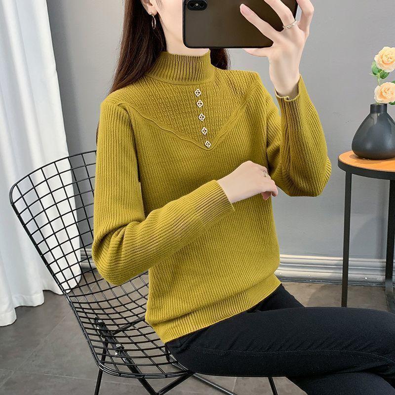 Damen Einteiliger Samtpullover mit Verdicktem Samtfutter und Halbhohem Kragen Pullover Slim und Warm Strickpullover Top für Herbst und Winter