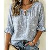 Women's Sweet Bow Print Tie Neck Blouse Ruffle 3/4 Sleeve Loose Fit Cute Daily Dating Holiday Shirt