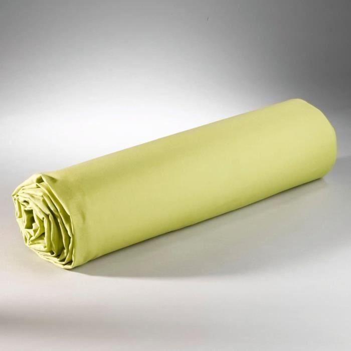 Drap Housse - UNI - 160x200 cm - Vert-anis - 100% Coton - Bonnet 30 cm