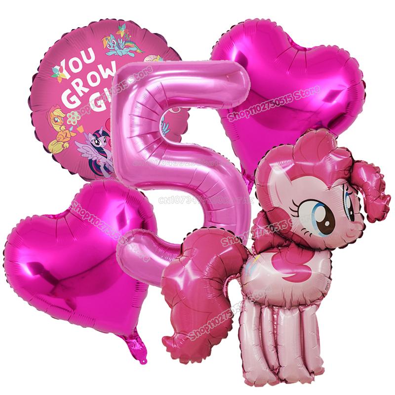 Beautiful My Little Ponys Girl Birthday Number Balloons Decoration Cute Cartoon Love Shape Round Balloons Set Party Supplies Kids Favor