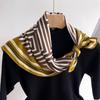 Geometric striped scarf women's small square scarf silk scarf herringbone pattern imitation velvet scarf thin shawl scarf headscarf women