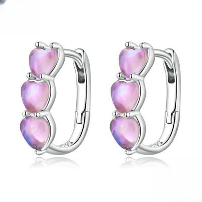 Heart 925 Sterling Silver Delicate Cute Pink Love Earrings for Women Valentine's Day Gift