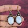 Rainbow Moonstone Earrings Natural Gemstone Earring Copper Wire Wrapped Jewelry
