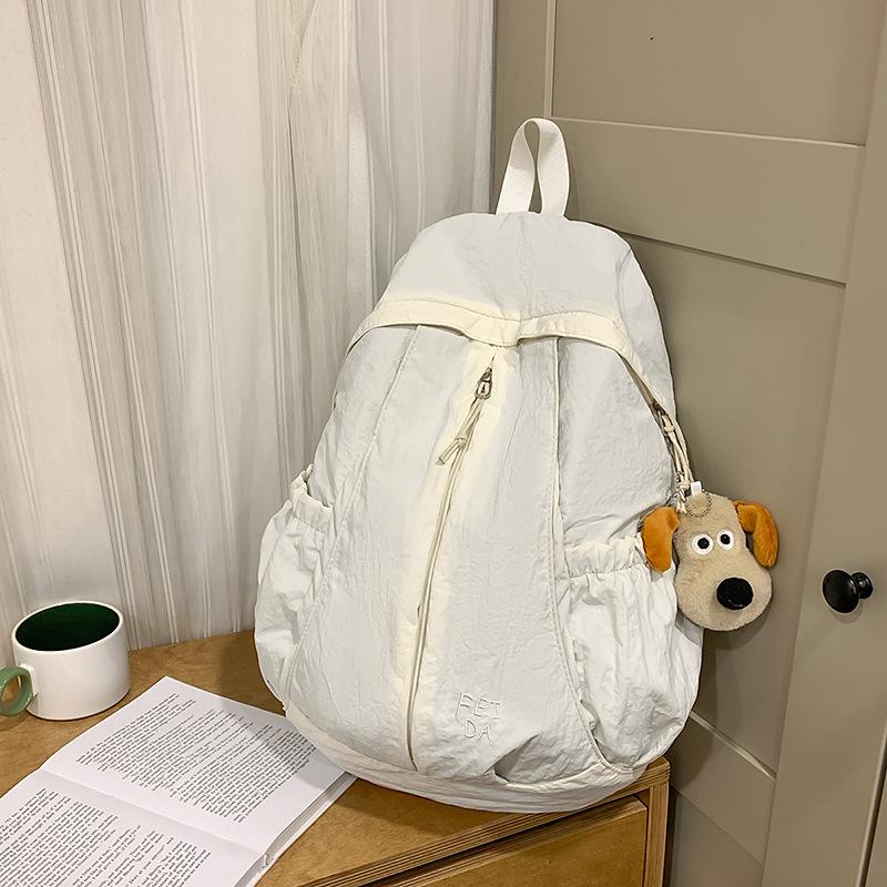 Solid color backpack large capacity new trendy school bag junior high school student bag portable lightweight travel bag single bag белый