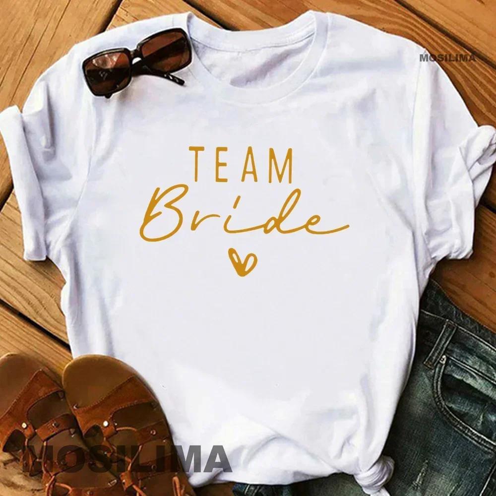 Women Cotton T Shirt Team Bride Bachelorette Party Shower Hen Party Bridesmaid Print T-Shirt 2026 Girls Wedding Female Tops