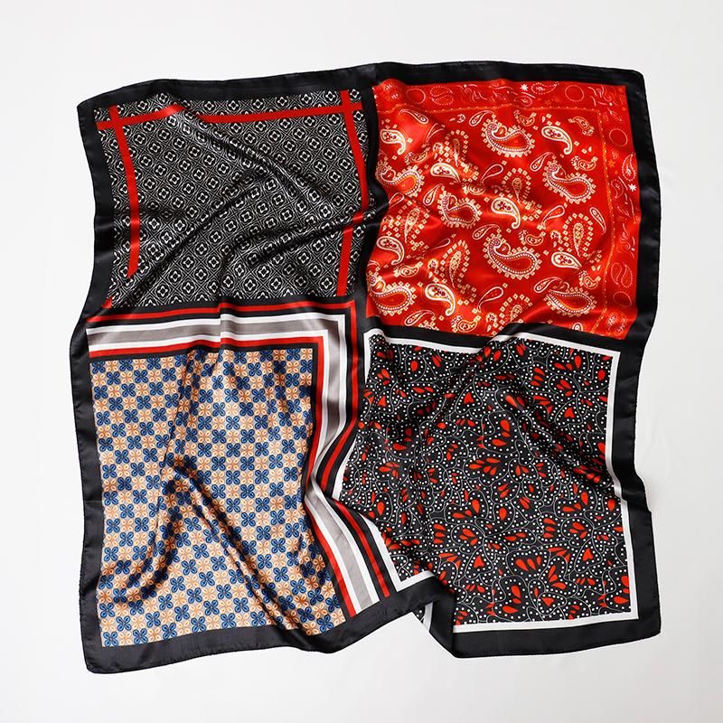 Handkerchiefs Hair Silk Scarf 90*90Cm Print Satin Big Square Silk Scarves Shawls For Women Designer Hijab Headband