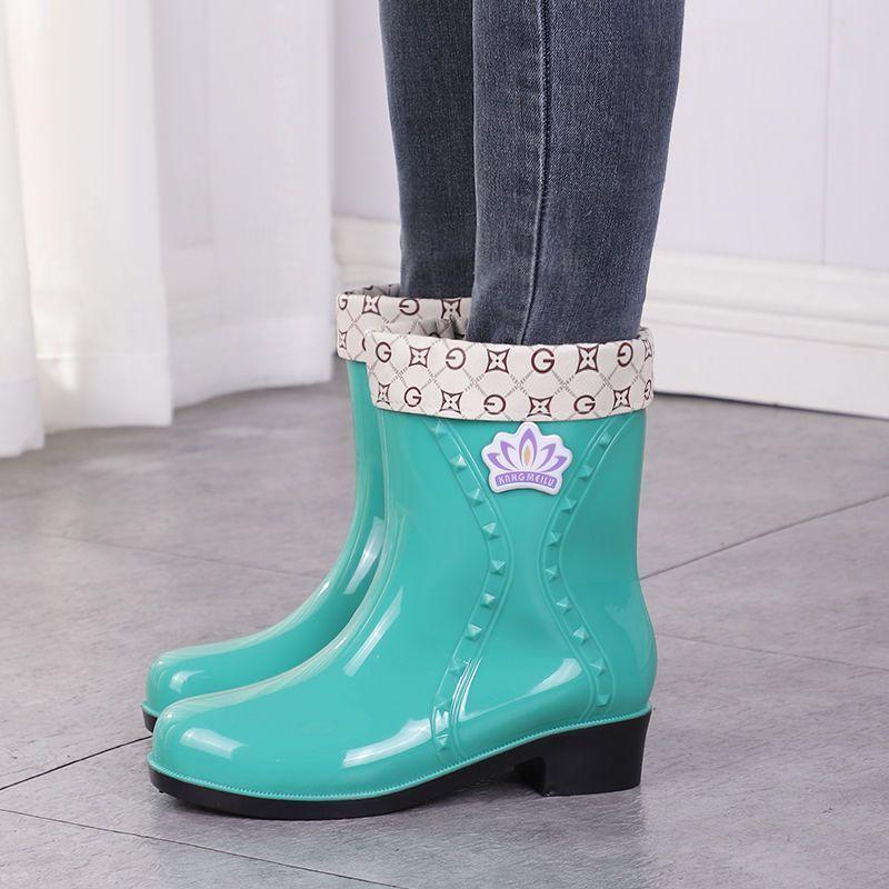 New Rain Shoes Women's Cotton Short Tube Medium Tube Warm Velvet Women's Water Shoes Girls Water Boots Rain Boots Women~~