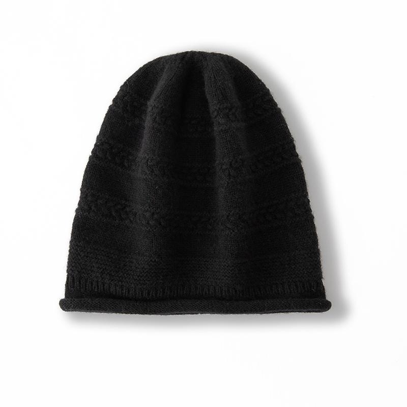 Women 100% Pure Cashmere Beanie Hat Wheat Ear Knit Pattern Winter Warm Soft Slouchy Skullies Cap Cold Weather Accessory