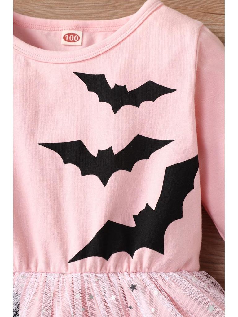 European and American Halloween Cosplay Batwing Mesh Dress for Girls - Autumn Long-Sleeve Style