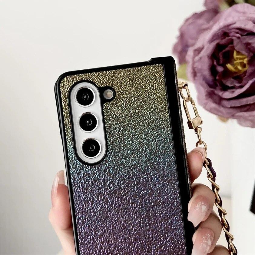 Husă de telefon cu sclipici colorată, cu lanț de șnur, pentru Samsung Galaxy Z Fold 5 Fold4 Fold3 Z Flip5 Flip4 Flip3 Love Heart, husă subțire rezistentă la șocuri