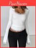 Lacetrim Autumnwinter Sexy 2025 Ribbed Uneck Longsleeve Top