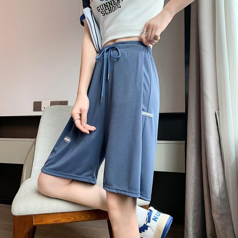 

Женские спортивные шорты свободного кроя с высокой посадкой средней длины 5XL синий