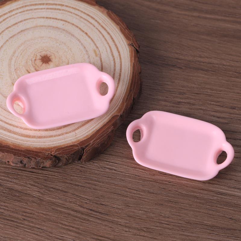 

Миниатюрный набор столовых приборов для кукольного домика: Двухушковая тарелка и поднос с самодельным кремовым клеем, аксессуары из смолы ручной работы