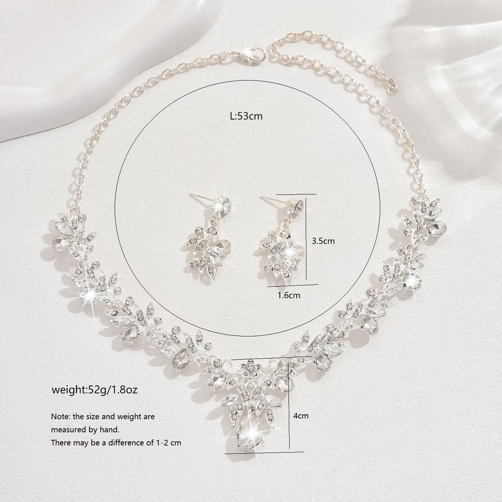 Hochzeitskleid mit Brautaccessoires, Schlüsselbeinkette, Ohrringe, zweiteiliges Set, Damen-Legierungsschmuckset