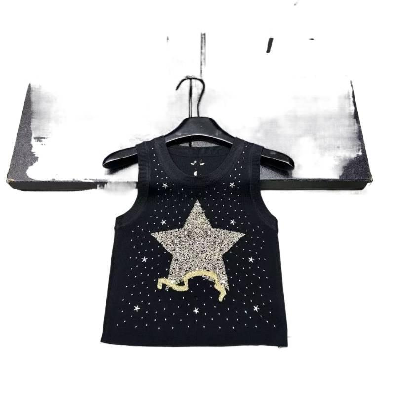 D Family 2026 Star Embroidered Knit Vest - Casual Spring Short Top